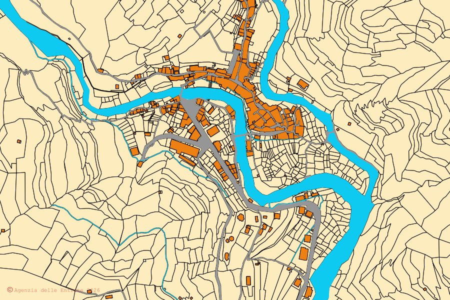 Mappa catastale del centro di Rocchetta Nervina: particelle e fabbricati, cartografia Agenzia delle Entrate