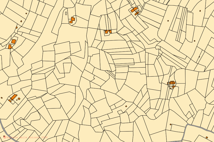 Mappa catastale del centro di Rocchetta Tanaro: particelle e fabbricati, cartografia Agenzia delle Entrate