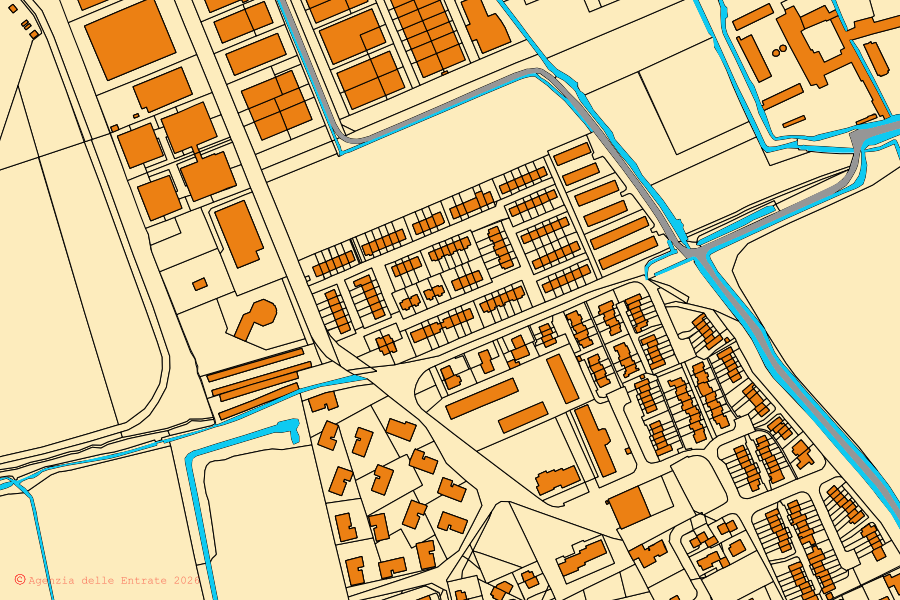 Mappa catastale del centro di Rodano: particelle e fabbricati, cartografia Agenzia delle Entrate