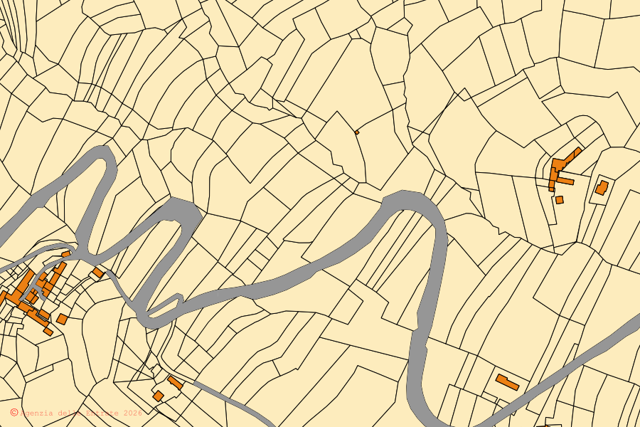 Mappa catastale del centro di Roddino: particelle e fabbricati, cartografia Agenzia delle Entrate