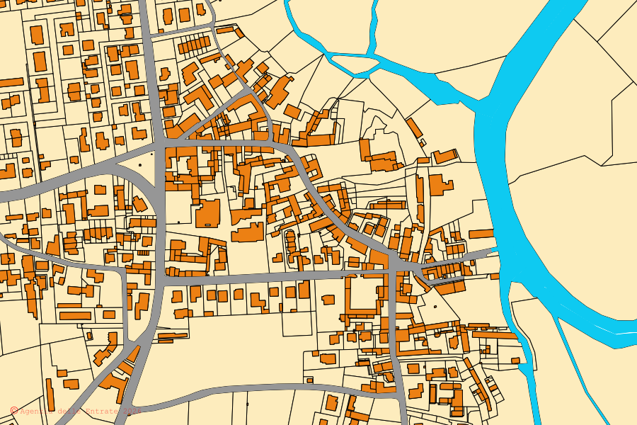 Mappa catastale del centro di Rodigo: particelle e fabbricati, cartografia Agenzia delle Entrate