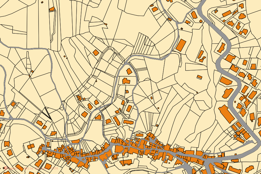 Mappa catastale del centro di Rogliano: particelle e fabbricati, cartografia Agenzia delle Entrate