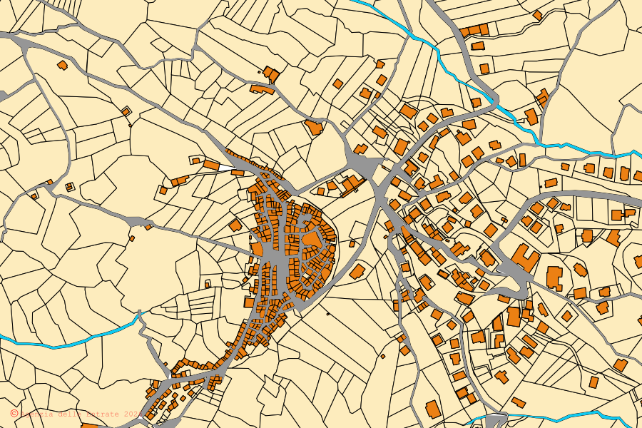 Mappa catastale del centro di Roiate: particelle e fabbricati, cartografia Agenzia delle Entrate