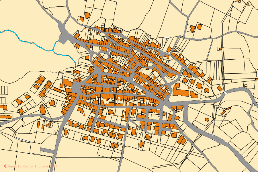 Mappa catastale del centro di Romana: particelle e fabbricati, cartografia Agenzia delle Entrate