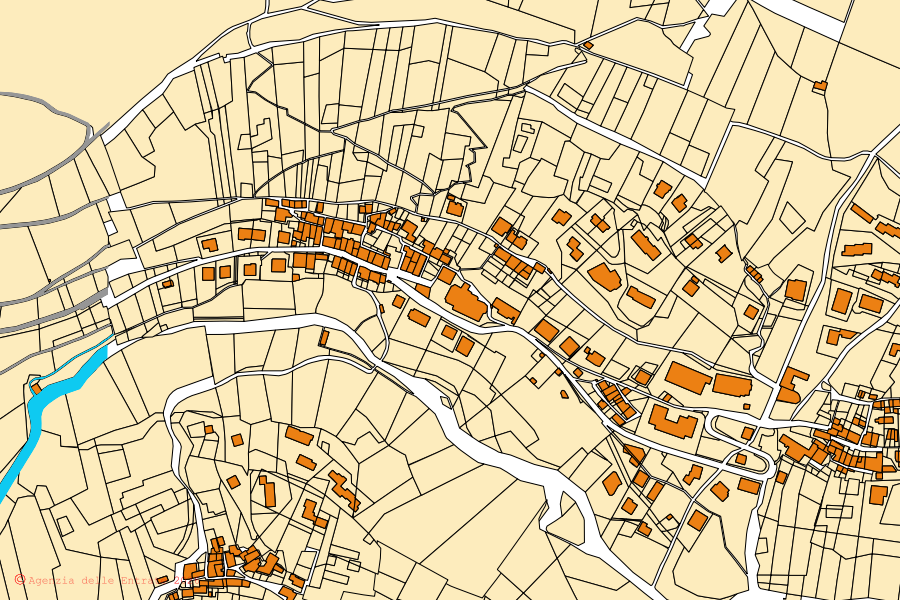 Mappa catastale del centro di Roncobello: particelle e fabbricati, cartografia Agenzia delle Entrate