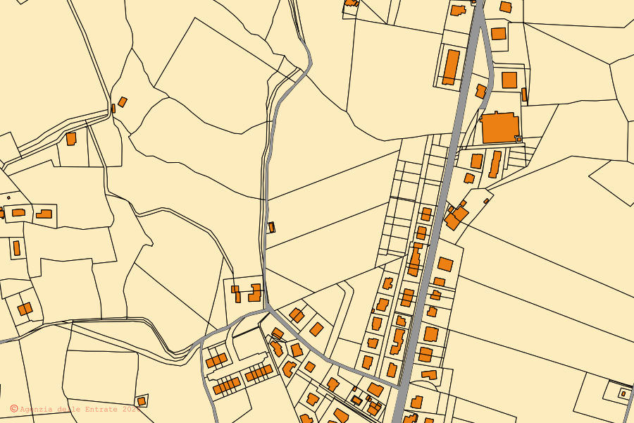 Mappa catastale del centro di Roncofreddo: particelle e fabbricati, cartografia Agenzia delle Entrate