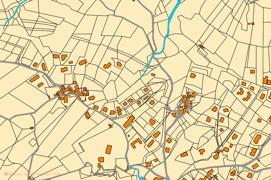 Mappa catastale del centro di Roncola: particelle e fabbricati, cartografia Agenzia delle Entrate