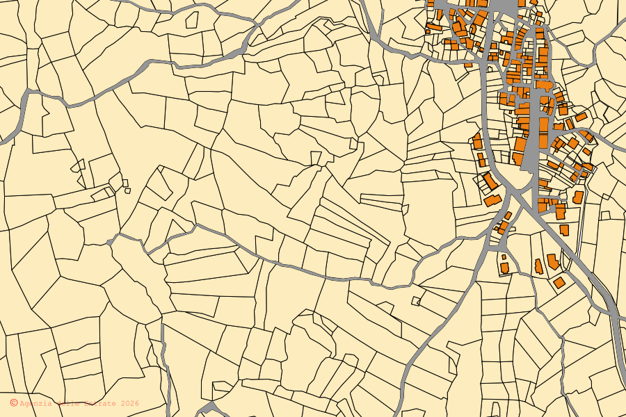 Mappa catastale del centro di Rosello: particelle e fabbricati, cartografia Agenzia delle Entrate