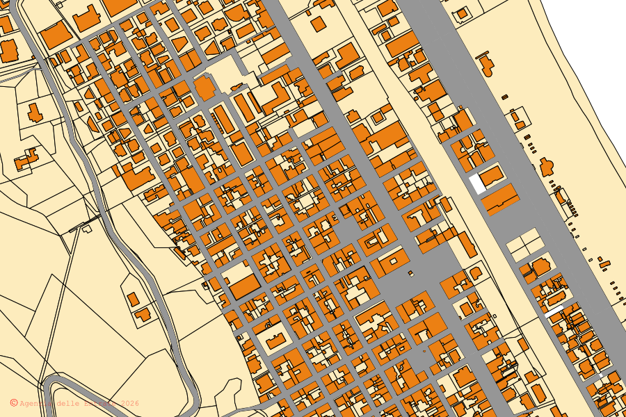 Mappa catastale del centro di Roseto degli Abruzzi: particelle e fabbricati, cartografia Agenzia delle Entrate