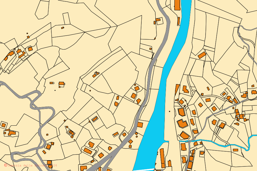 Mappa catastale del centro di Rossiglione: particelle e fabbricati, cartografia Agenzia delle Entrate