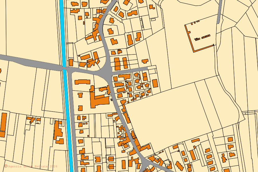 Mappa catastale del centro di Roverchiara: particelle e fabbricati, cartografia Agenzia delle Entrate