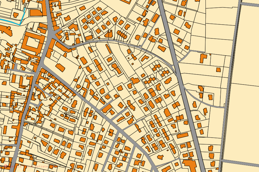 Mappa catastale del centro di Roveredo in Piano: particelle e fabbricati, cartografia Agenzia delle Entrate