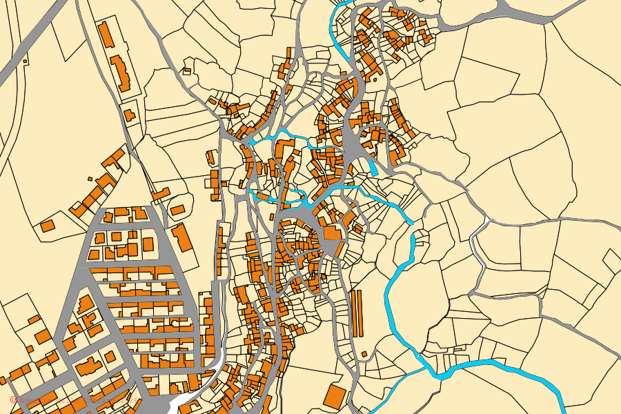 Mappa catastale del centro di Sadali: particelle e fabbricati, cartografia Agenzia delle Entrate