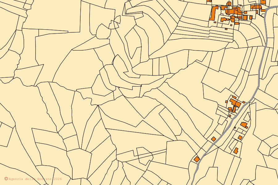 Mappa catastale del centro di Sale San Giovanni: particelle e fabbricati, cartografia Agenzia delle Entrate