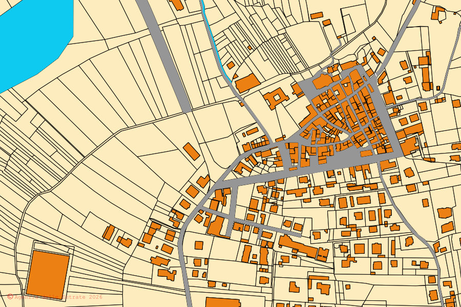 Mappa catastale del centro di Saliceto: particelle e fabbricati, cartografia Agenzia delle Entrate