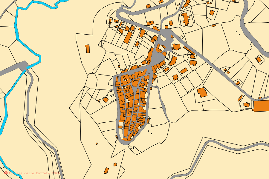Mappa catastale del centro di Salisano: particelle e fabbricati, cartografia Agenzia delle Entrate