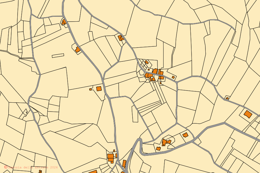 Mappa catastale del centro di Saludecio: particelle e fabbricati, cartografia Agenzia delle Entrate
