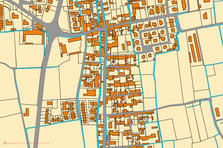 Mappa catastale del centro di Salvirola: particelle e fabbricati, cartografia Agenzia delle Entrate