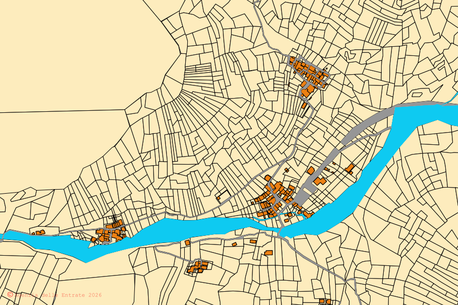 Mappa catastale del centro di Salza di Pinerolo: particelle e fabbricati, cartografia Agenzia delle Entrate