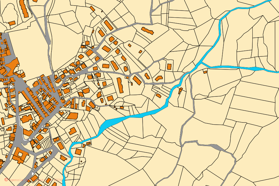 Mappa catastale del centro di Sambuci: particelle e fabbricati, cartografia Agenzia delle Entrate
