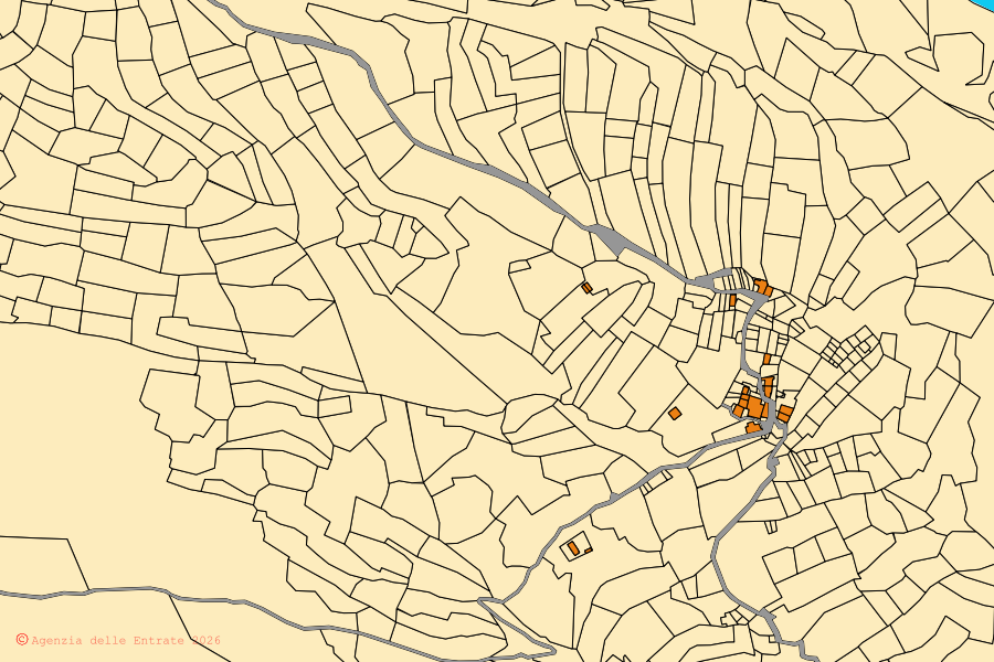 Mappa catastale del centro di Sambuco: particelle e fabbricati, cartografia Agenzia delle Entrate