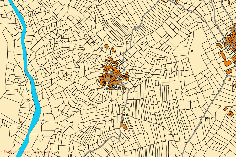 Mappa catastale del centro di Sampeyre: particelle e fabbricati, cartografia Agenzia delle Entrate