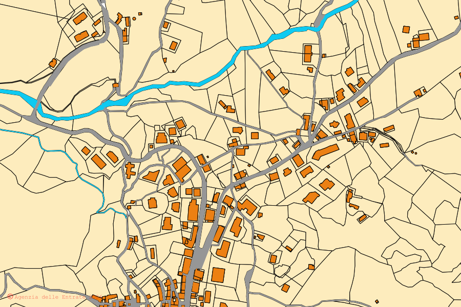 Mappa catastale del centro di San Benedetto Ullano: particelle e fabbricati, cartografia Agenzia delle Entrate