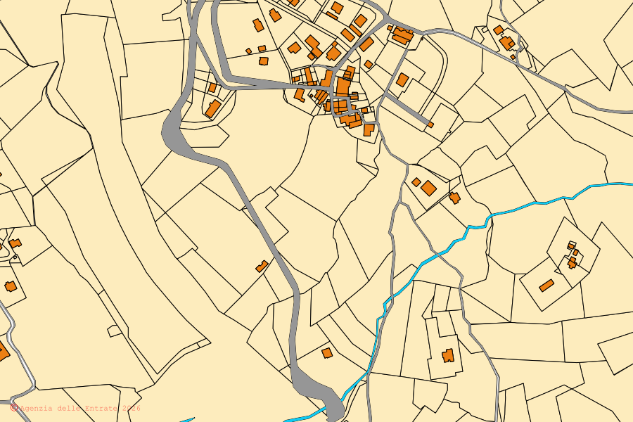 Mappa catastale del centro di San Benedetto Val di Sambro: particelle e fabbricati, cartografia Agenzia delle Entrate