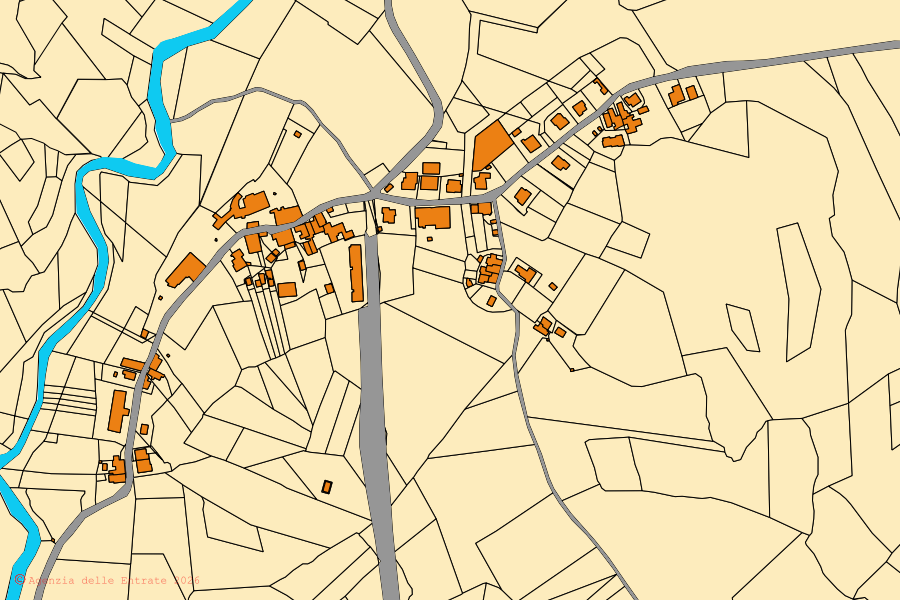 Mappa catastale del centro di San Casciano dei Bagni: particelle e fabbricati, cartografia Agenzia delle Entrate
