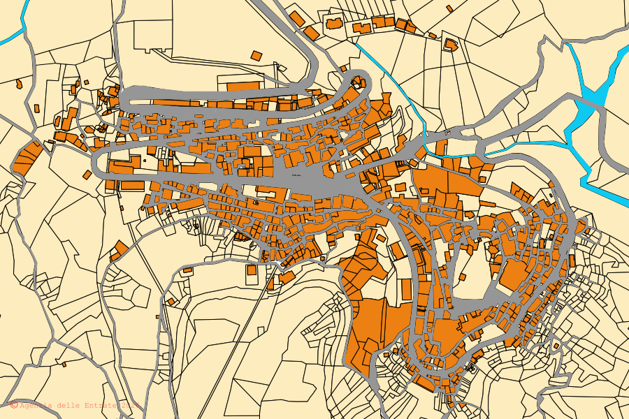 Mappa catastale del centro di San Chirico Raparo: particelle e fabbricati, cartografia Agenzia delle Entrate