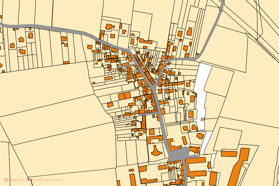Mappa catastale del centro di San Cipriano Po: particelle e fabbricati, cartografia Agenzia delle Entrate