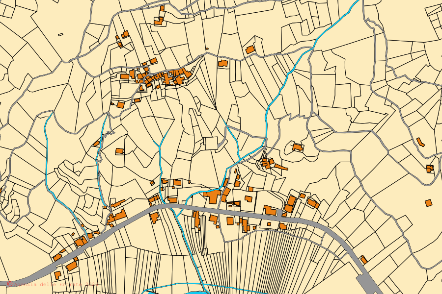 Mappa catastale del centro di San Colombano Certenoli: particelle e fabbricati, cartografia Agenzia delle Entrate