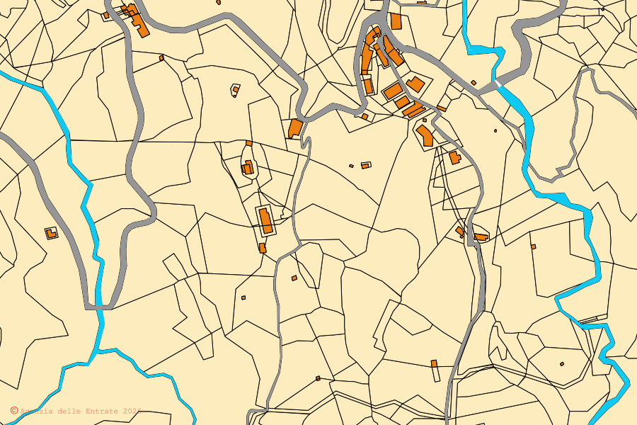 Mappa catastale del centro di San Cosmo Albanese: particelle e fabbricati, cartografia Agenzia delle Entrate