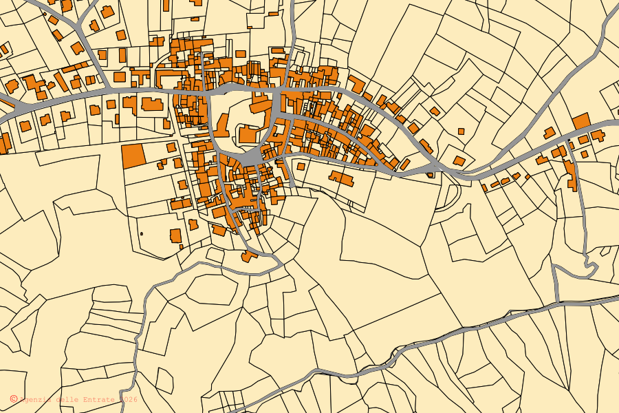 Mappa catastale del centro di San Cristoforo: particelle e fabbricati, cartografia Agenzia delle Entrate