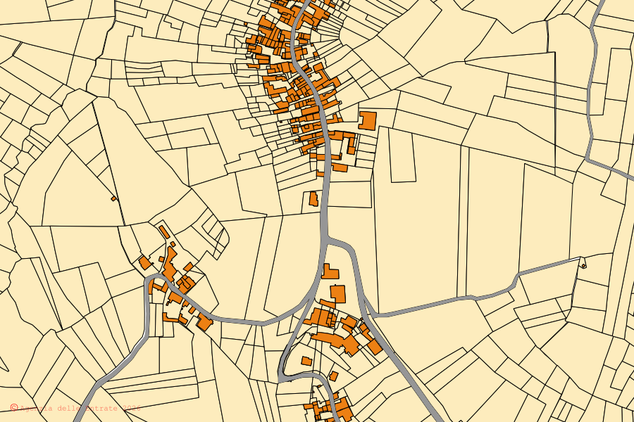 Mappa catastale del centro di San Damiano al Colle: particelle e fabbricati, cartografia Agenzia delle Entrate