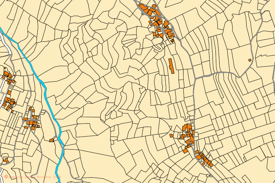 Mappa catastale del centro di San Damiano Macra: particelle e fabbricati, cartografia Agenzia delle Entrate