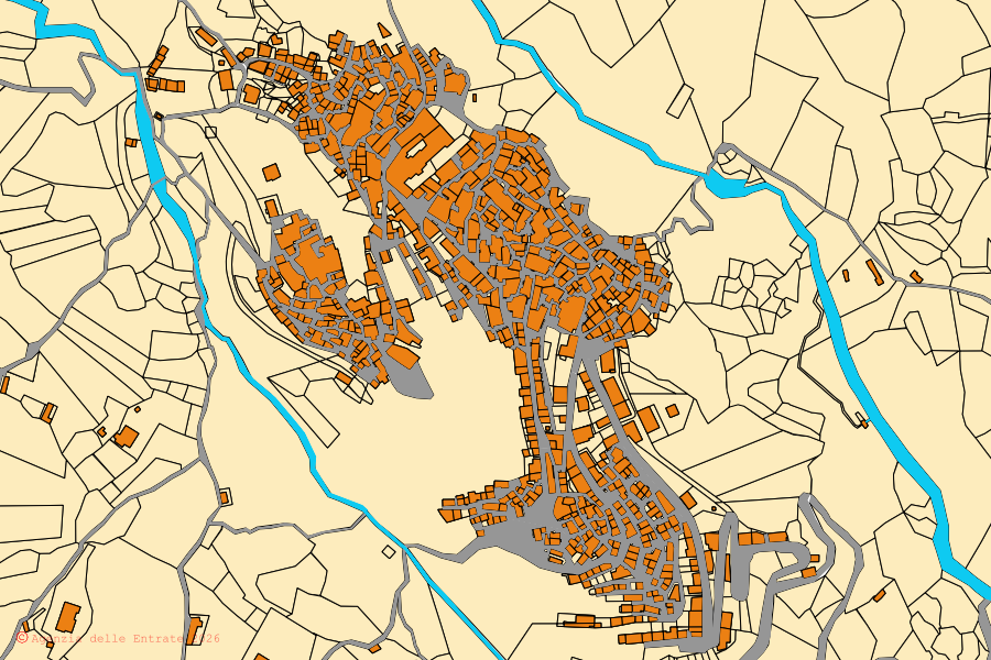 Mappa catastale del centro di San Donato di Ninea: particelle e fabbricati, cartografia Agenzia delle Entrate