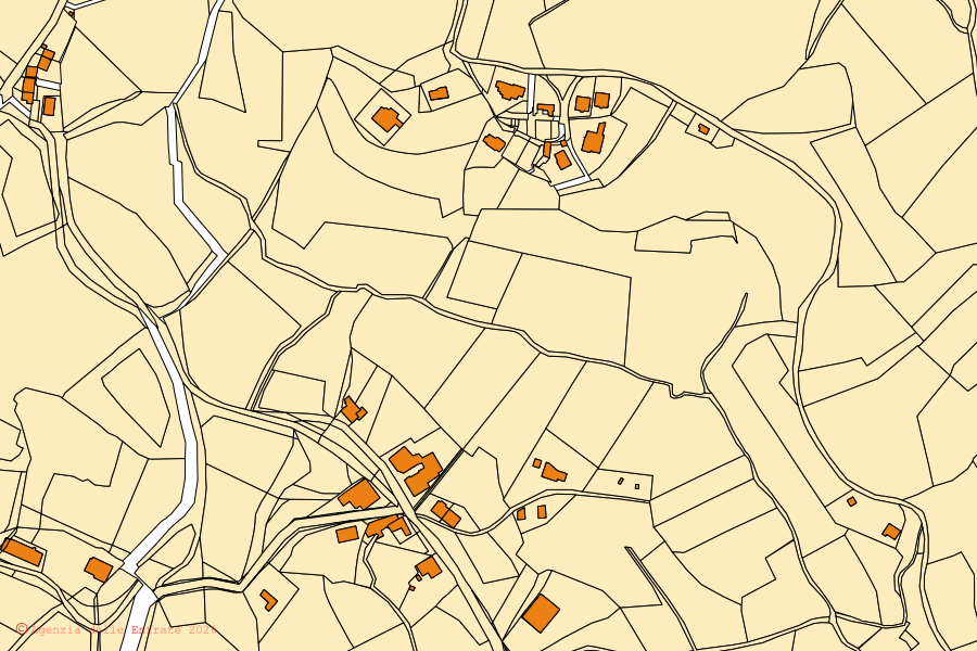Mappa catastale del centro di San Floriano del Collio: particelle e fabbricati, cartografia Agenzia delle Entrate