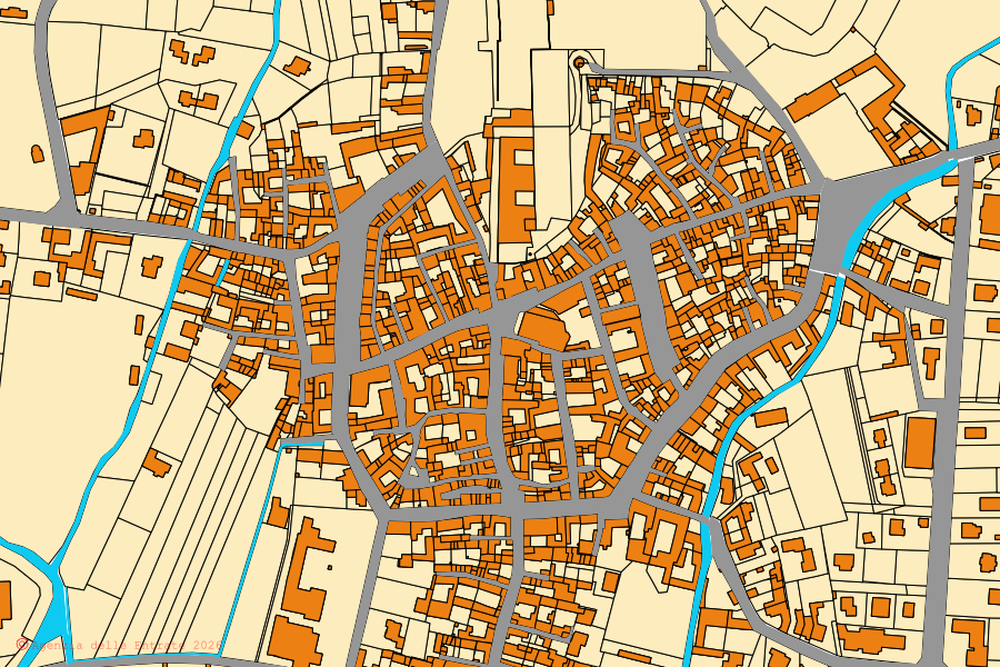 Mappa catastale del centro di San Giorgio Canavese: particelle e fabbricati, cartografia Agenzia delle Entrate