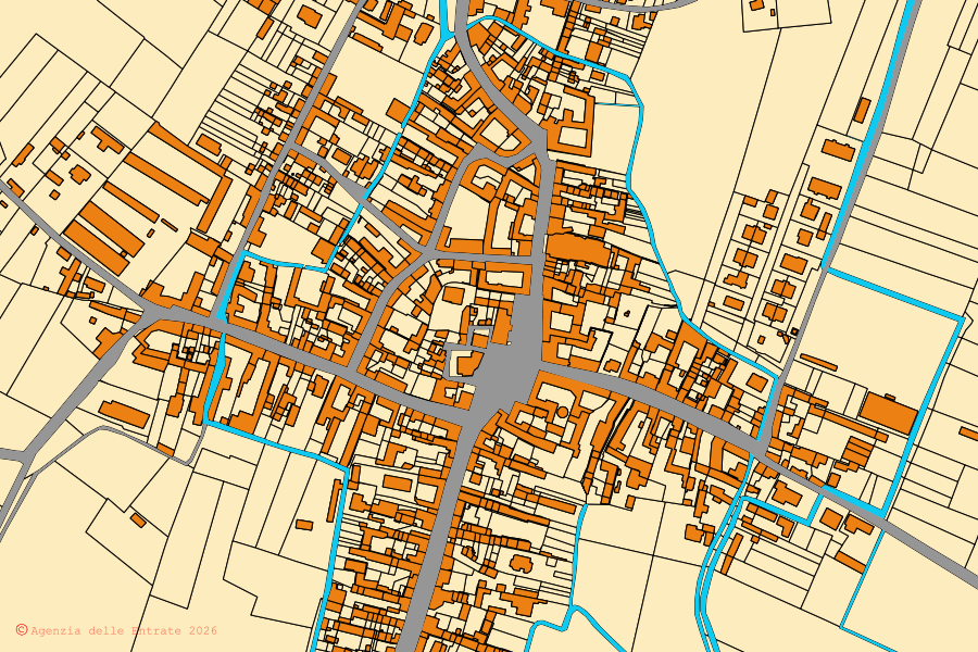 Mappa catastale del centro di San Giorgio di Lomellina: particelle e fabbricati, cartografia Agenzia delle Entrate