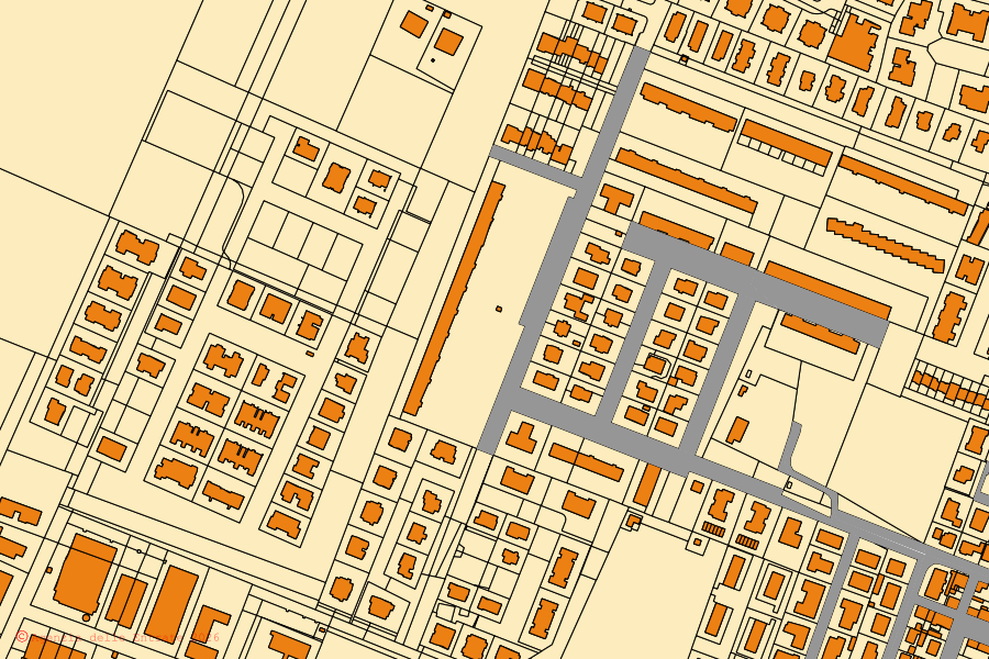 Mappa catastale del centro di San Giorgio di Piano: particelle e fabbricati, cartografia Agenzia delle Entrate
