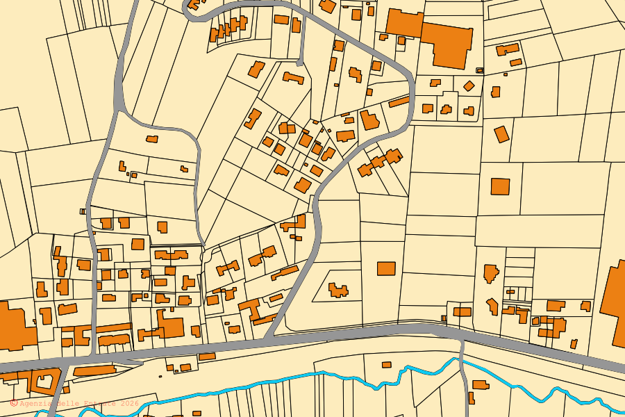 Mappa catastale del centro di San Giorgio Monferrato: particelle e fabbricati, cartografia Agenzia delle Entrate