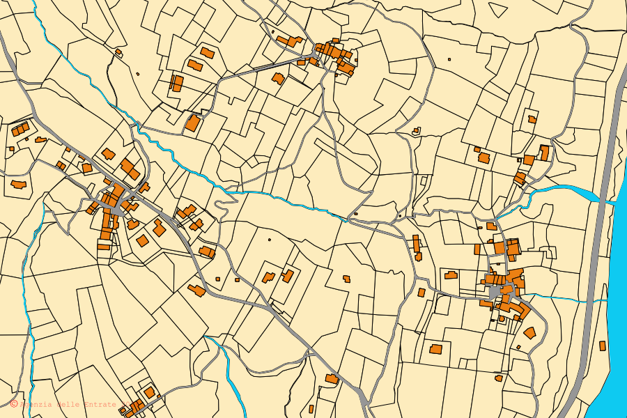 Mappa catastale del centro di San Giovanni Bianco: particelle e fabbricati, cartografia Agenzia delle Entrate