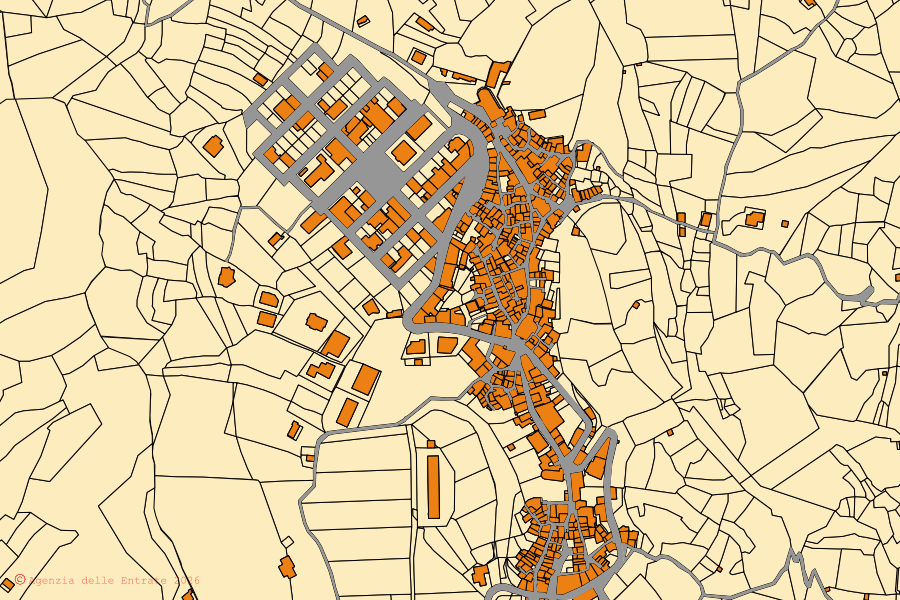 Mappa catastale del centro di San Giovanni di Gerace: particelle e fabbricati, cartografia Agenzia delle Entrate
