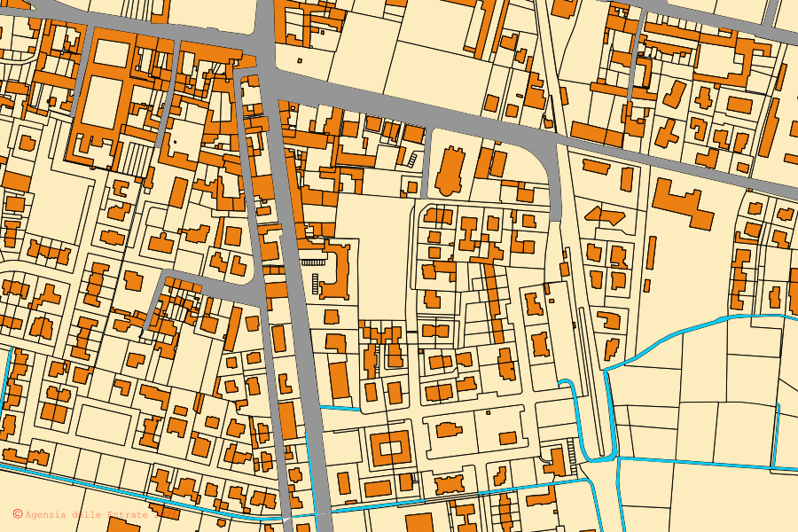 Mappa catastale del centro di San Giovanni in Croce: particelle e fabbricati, cartografia Agenzia delle Entrate