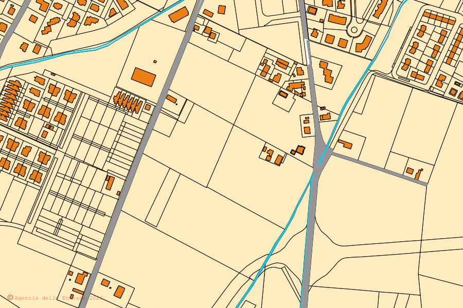 Mappa catastale del centro di San Giovanni in Persiceto: particelle e fabbricati, cartografia Agenzia delle Entrate