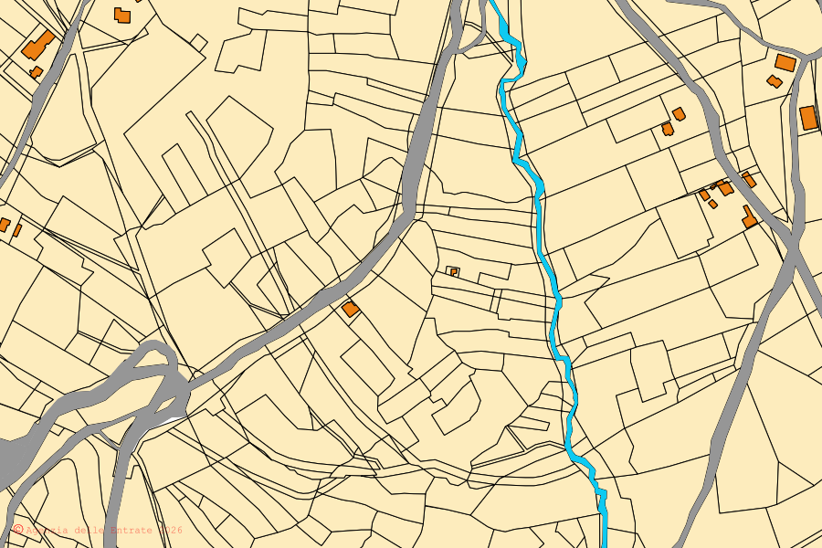 Mappa catastale del centro di San Giuliano di Puglia: particelle e fabbricati, cartografia Agenzia delle Entrate