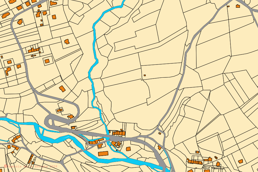Mappa catastale del centro di San Gregorio nelle Alpi: particelle e fabbricati, cartografia Agenzia delle Entrate