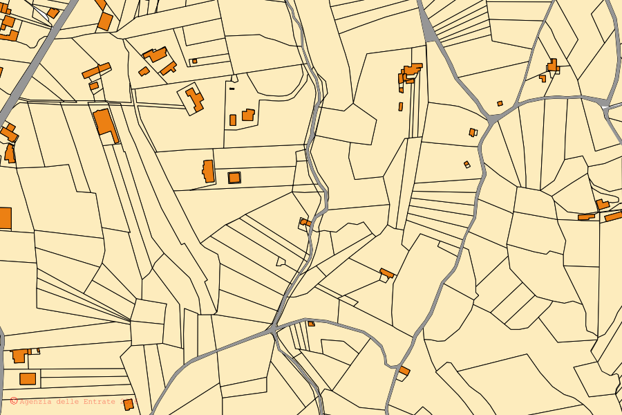 Mappa catastale del centro di San Lorenzello: particelle e fabbricati, cartografia Agenzia delle Entrate