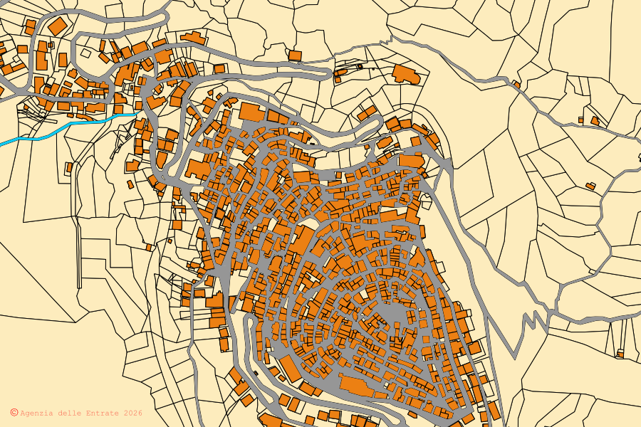 Mappa catastale del centro di San Marco d'Alunzio: particelle e fabbricati, cartografia Agenzia delle Entrate
